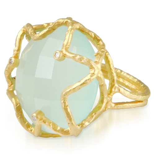 Regal Ring Gold Aqua Chalcedony